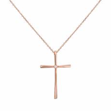 Γυναικείος ροζ gold σταυρός με διαμάντι Κ18 039142C