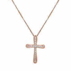 Ροζ gold βαπτιστικός σταυρός με ζιργκόν Κ14 042044C