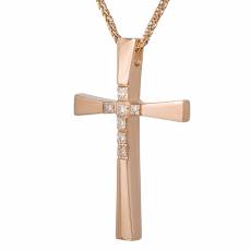 Ροζ gold σταυρός με ζιργκόν Κ14 με αλυσίδα 042047C