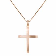 Βαπτιστικός σταυρός ροζ χρυσό Κ14 με αλυσίδα 042228C