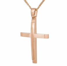 Βαπτιστικός σταυρός ροζ χρυσό Κ14 με αλυσίδα 042228C