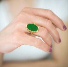 Επίχρυσο γυναικείο δαχτυλίδι 925 με πράσινο σμάλτο 042343