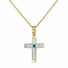 Χρυσός σταυρός με πράσινη πέτρα Κ14 σετ με αλυσίδα 045626C