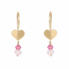Χρυσά σκουλαρίκια καρδούλες Κ14 με ροζ πέτρες 046034
