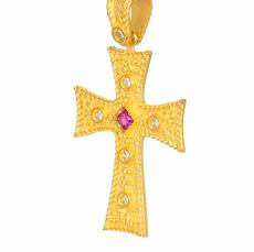 Χρυσός βυζαντινός σταυρός Κ14 με πέτρες 046219