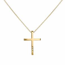 Χρυσός γυναικείος σταυρός Κ14 με αλυσίδα και ζιργκόν 047085