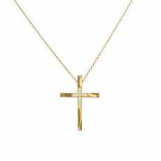 Χρυσός γυναικείος σταυρός με ζιργκόν Κ14 με αλυσίδα 047809