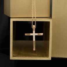 Χρυσός γυναικείος σταυρός με ζιργκόν Κ14 με αλυσίδα 047809