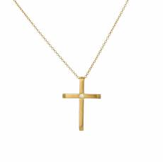 Χρυσός λουστρέ σταυρός με ζιργκόν Κ14 σετ με αλυσίδα 047811