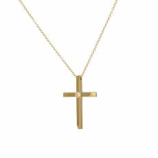 Χρυσός λουστρέ σταυρός με ζιργκόν Κ14 σετ με αλυσίδα 047811