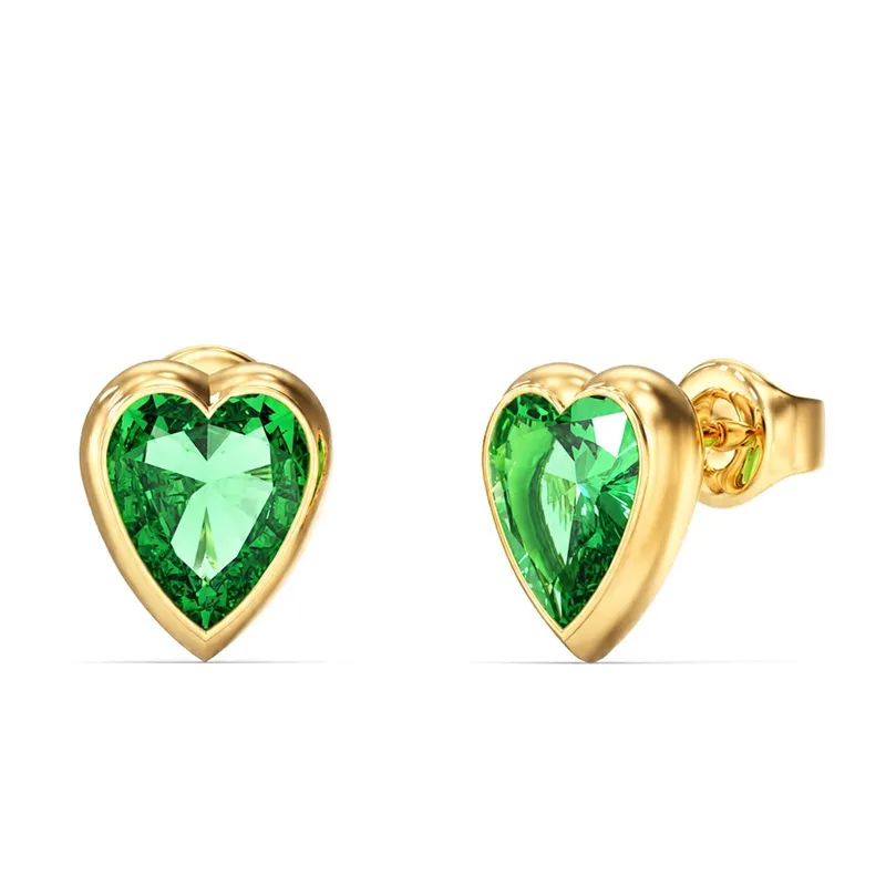 Σκουλαρίκια με πράσινες καρδιές Guess Crystal Love Gold Stainless Steel JUBE06361JWYGGNT/U JUBE06361JWYGGNT/U Ατσάλι