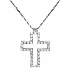 Λευκόχρυσος σταυρός Κ14 με ζιργκόν πέτρες 002282