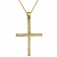 Χρυσός σταυρός Κ14 με αλυσίδα C012310