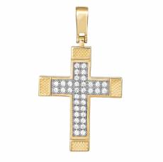 Χρυσός γυναικείος σταυρός Κ14 με πέτρες ζιργκόν 015264