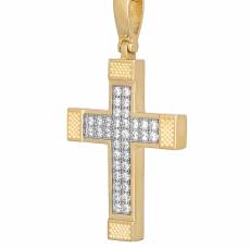 Χρυσός γυναικείος σταυρός Κ14 με πέτρες ζιργκόν 015264