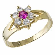 Χρυσό δαχτυλίδι ροζέτα Κ9 με ροζ πέτρα 016759