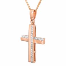 Γυναικείος ροζ χρυσός σταυρός c017419