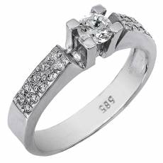 Μονόπετρο δαχτυλίδι αρραβώνων λευκόχρυσο Κ14 020701