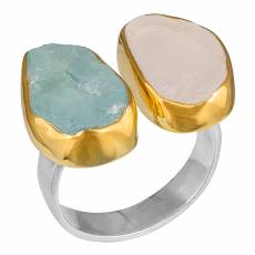 Δίχρωμο δαχτυλίδι 925 με ορυκτές πέτρες 021032