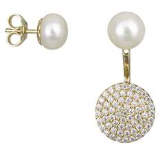 Χρυσά διπλά σκουλαρίκια με μαργαριτάρια Κ14 021832