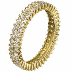 Δίσειρο χρυσό δαχτυλίδι με λευκές ζιργκόν Κ9 044570