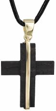 Αντρικός χρυσός σταυρός με έβενο Κ14 C021910