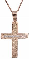 Ροζ gold σταυρός με αλυσίδα 14Κ C022152