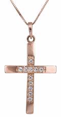 Ροζ γυναικείος σταυρός Κ14 με αλυσίδα C022359