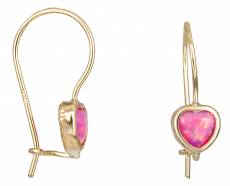 Χρυσά σκουλαρίκια Κ14 ροζ καρδούλες 031371