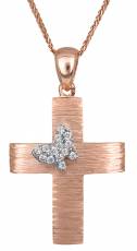 Ροζ gold σταυρός με πεταλούδα Κ14 C023492
