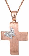 Γυναικείος ροζ gold σταυρός με πεταλούδα Κ14 C023497