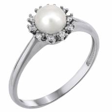 Λευκόχρυσο δαχτυλίδι με μαργαριτάρι σε ροζέτα Κ14 023901