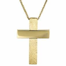 Χρυσός αντρικός σταυρός με αλυσίδα 14Κ 024555C