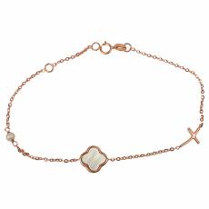 Ροζ gold βραχιόλι με σταυρούς και μαργαριτάρι Κ14 024611