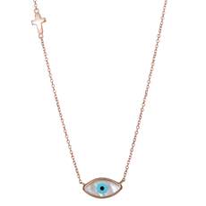 Γυναικείο ροζ gold κολιέ με μάτι και σταυρό Κ14 024619