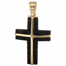 Χρυσός σταυρός με ξύλο έβενο 14Κ 024671
