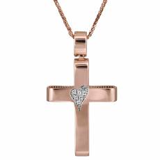 Βαπτιστικός σταυρός ροζ gold K14 με καρδιά σε αλυσίδα 025713C