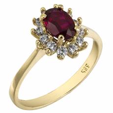 Χρυσό δαχτυλίδι ροζέτα Κ14 με κόκκινη πέτρα 025782