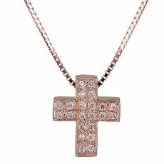 Ροζ gold σταυρός με μπριγιάν Κ18 025811