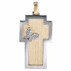 Δίχρωμος γυναικείος σταυρός Κ14 με πεταλούδα 026313