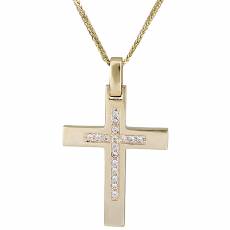 Χρυσός γυναικείος σταυρός Κ14 με αλυσίδα 026382C