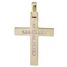 Χρυσός γυναικείος σταυρός ματ Κ14 με ζιργκόν 026383