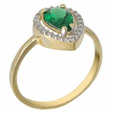 Χρυσό δαχτυλίδι ροζέτα Κ9 με πράσινη πέτρα 026701