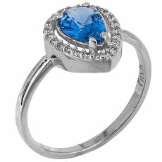 Λευκόχρυσο δαχτυλίδι ροζέτα Κ9 με γαλάζια πέτρα 026725