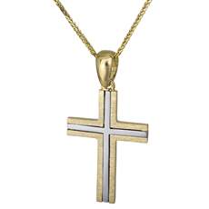 Γυναικείος σταυρός Κ14 με ζιργκόν & αλυσίδα 026768C