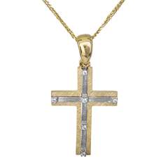 Γυναικείος σταυρός Κ14 με ζιργκόν & αλυσίδα 026768C