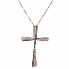 Γυναικείος σταυρός με μπλε και λευκά διαμάντια Κ18 027522