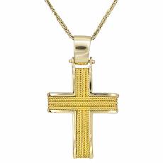 Χρυσός συρματερός σταυρός με αλυσίδα Κ14 028136C