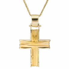 Χρυσός σταυρός Κ14 με αλυσίδα με πλακέ σύρμα 028137C