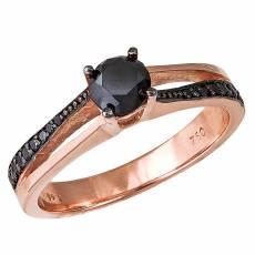 Μονόπετρο δαχτυλίδι Κ18 ροζ gold black diamonds 028397